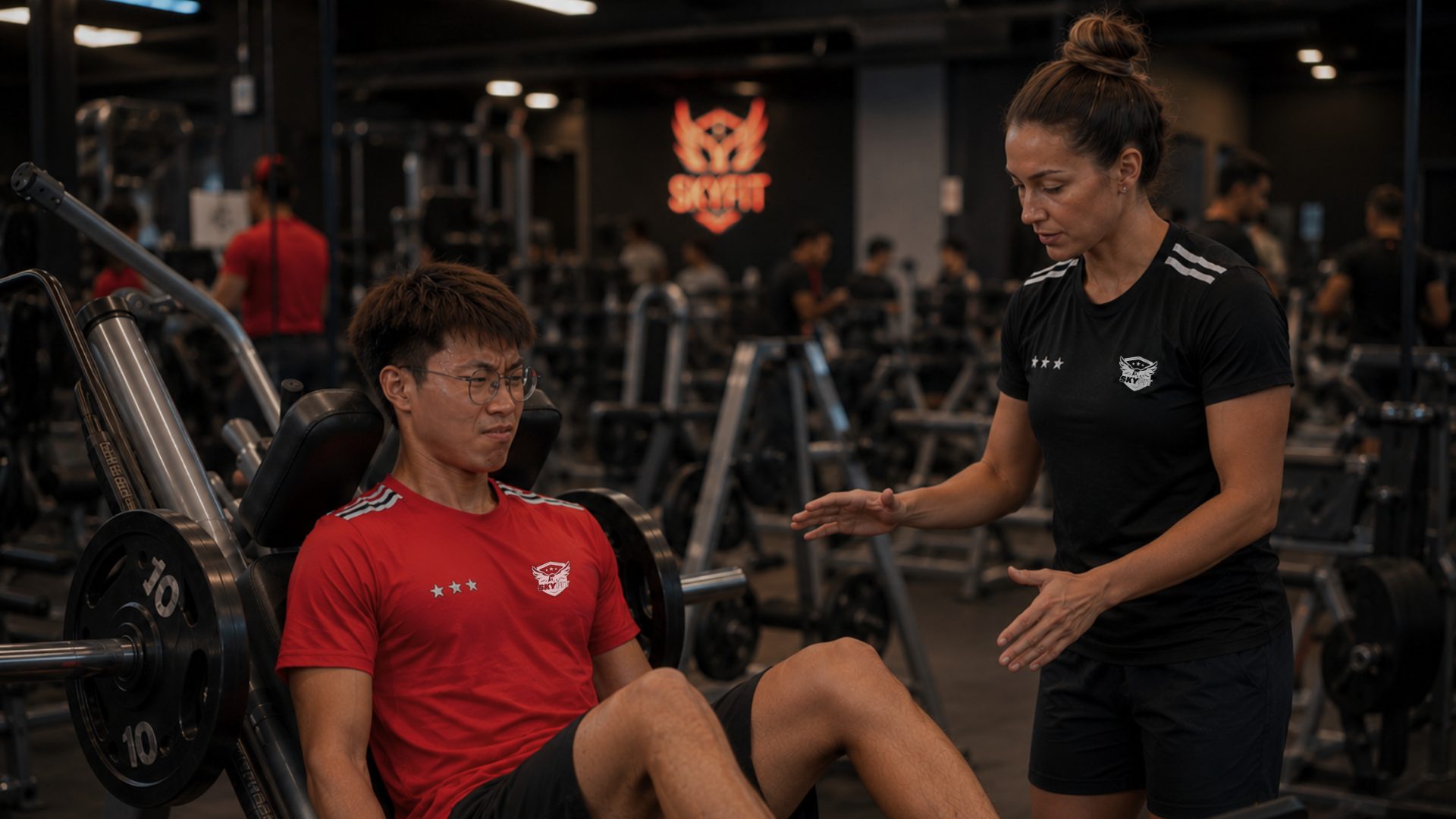 Profissional orientando aluno durante o exercício